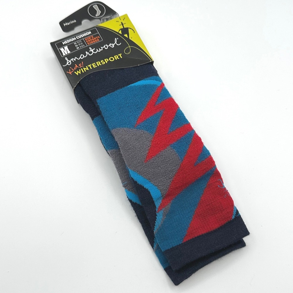 Smartwool Wintersport Bolt Socks Kids Size M Navy Blue Red Merino Wool Ski Sock